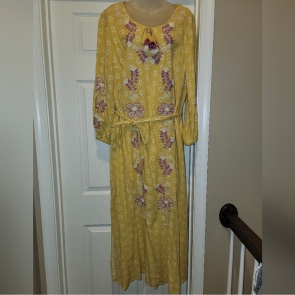 Embroidered Linen Midi Dress Caftan / Resort Wear NWT XS - Picture 5 of 15